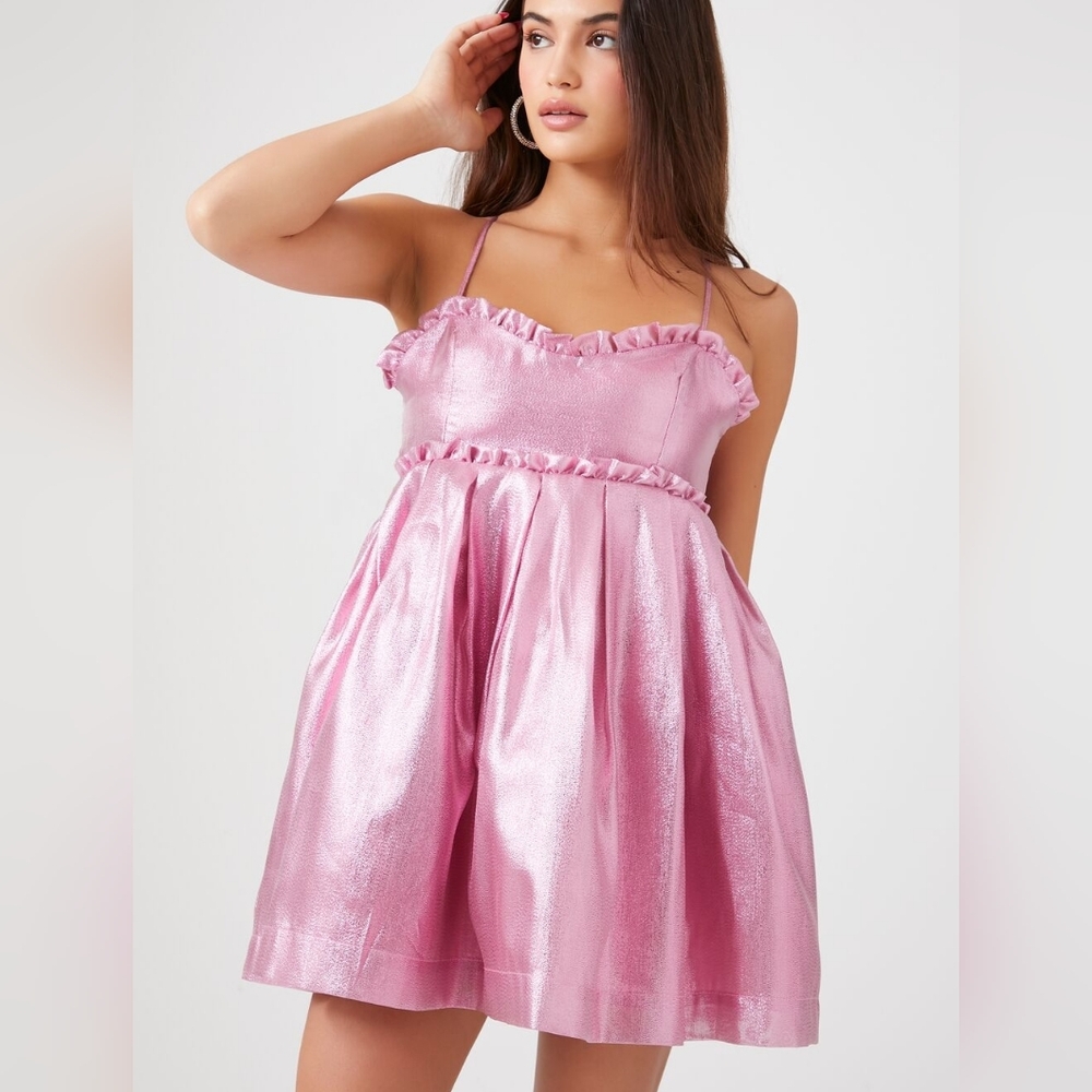 NWT Forever 21 Metallic Bow Babydoll Dress